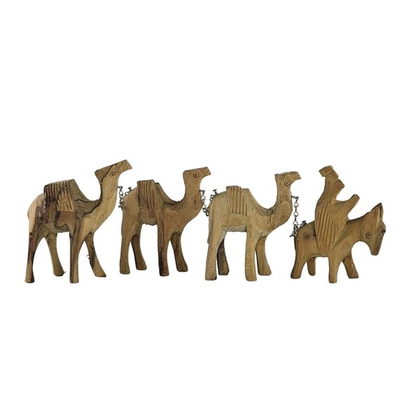 Hand Carved Olive Wood Holy Land Bethlehem Camel Donkey Train Nativity Item - Picture 1 of 8